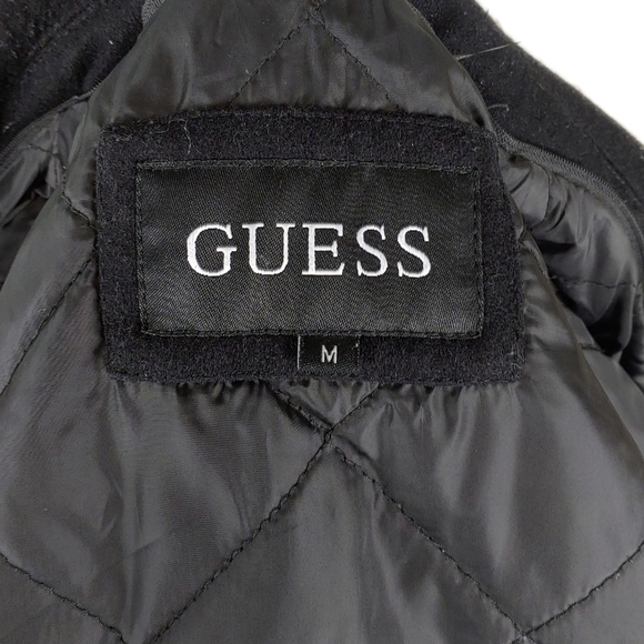 GUESS Mens M Black Wool Mix Thick Quilted Insulated Lining Zip Jacket - Picture 7 of 10